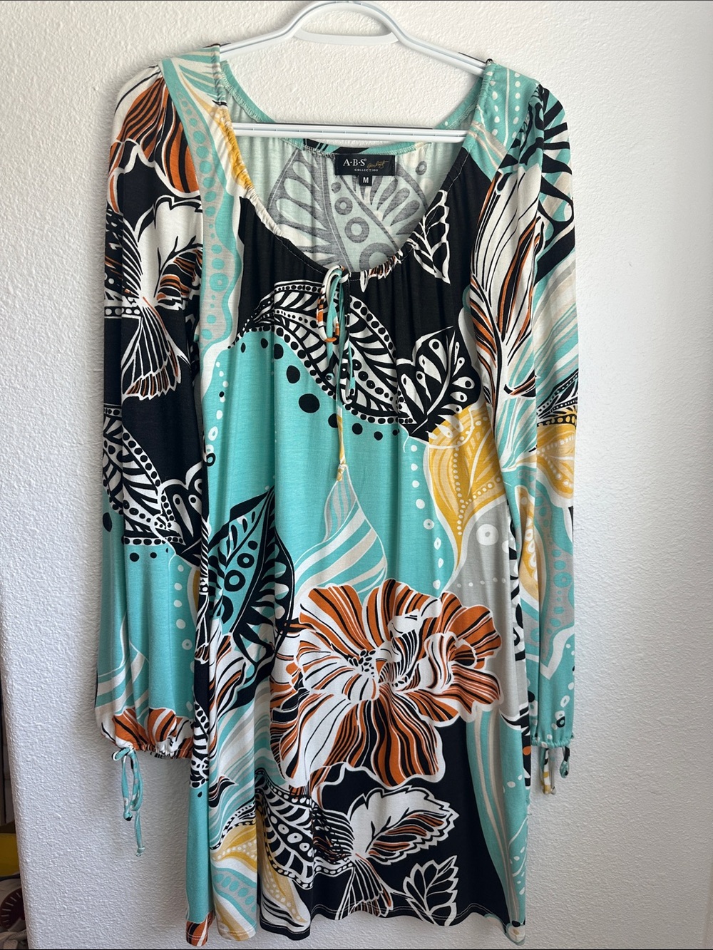 A.B.S. by Allen Schwartz Aqua Floral Long Sleeve Dress
